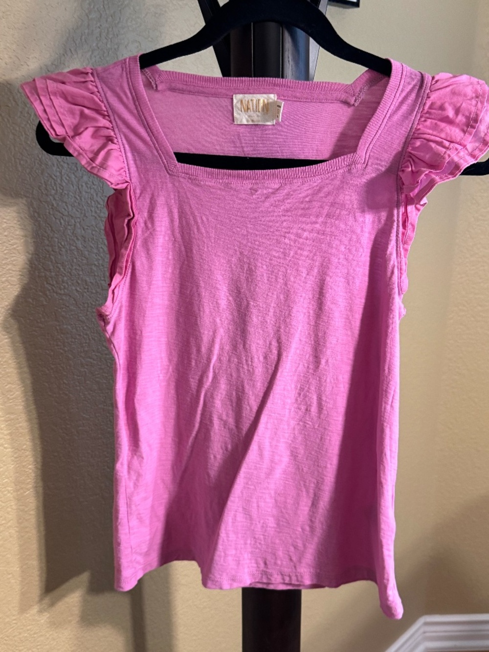 Nation LTD Pink Ruffle Sleeve Cotton Tee XS Made in Peru
